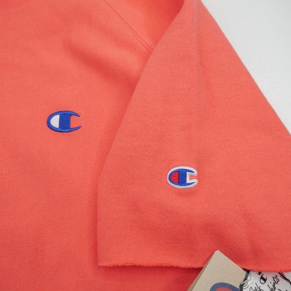 Champion Reverse Weave Men's Size M Short Sleeve Crew Sweatshirt Boxing Papaya - Picture 6 of 9